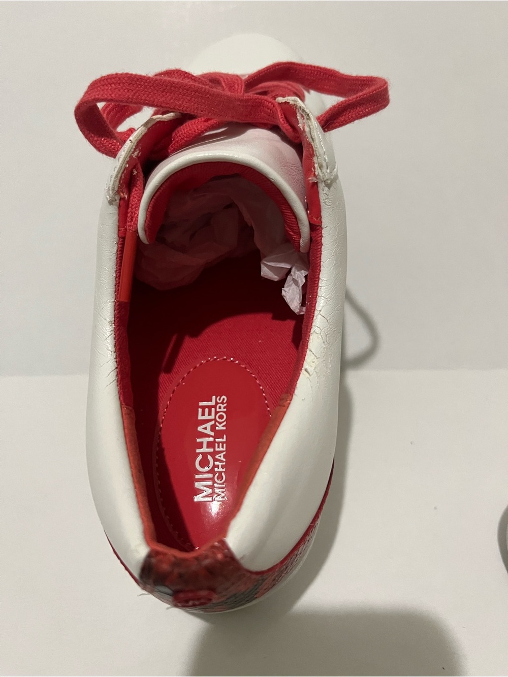 Michael Kors White Leather Sneakers with Red Accents - Picture 5 of 7